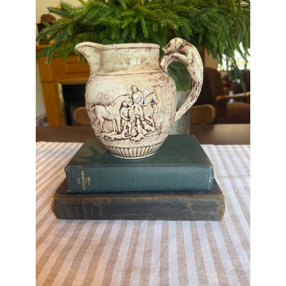 Vintage Ceramic Horse and Hound Hunt Pitcher with Hound/Dog Handle